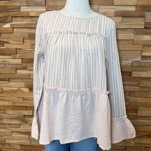 Doe & Rae |Linen Blend | Boho | Tiered Babydoll |Cream/Pink/Gray Stripe |3 Size
